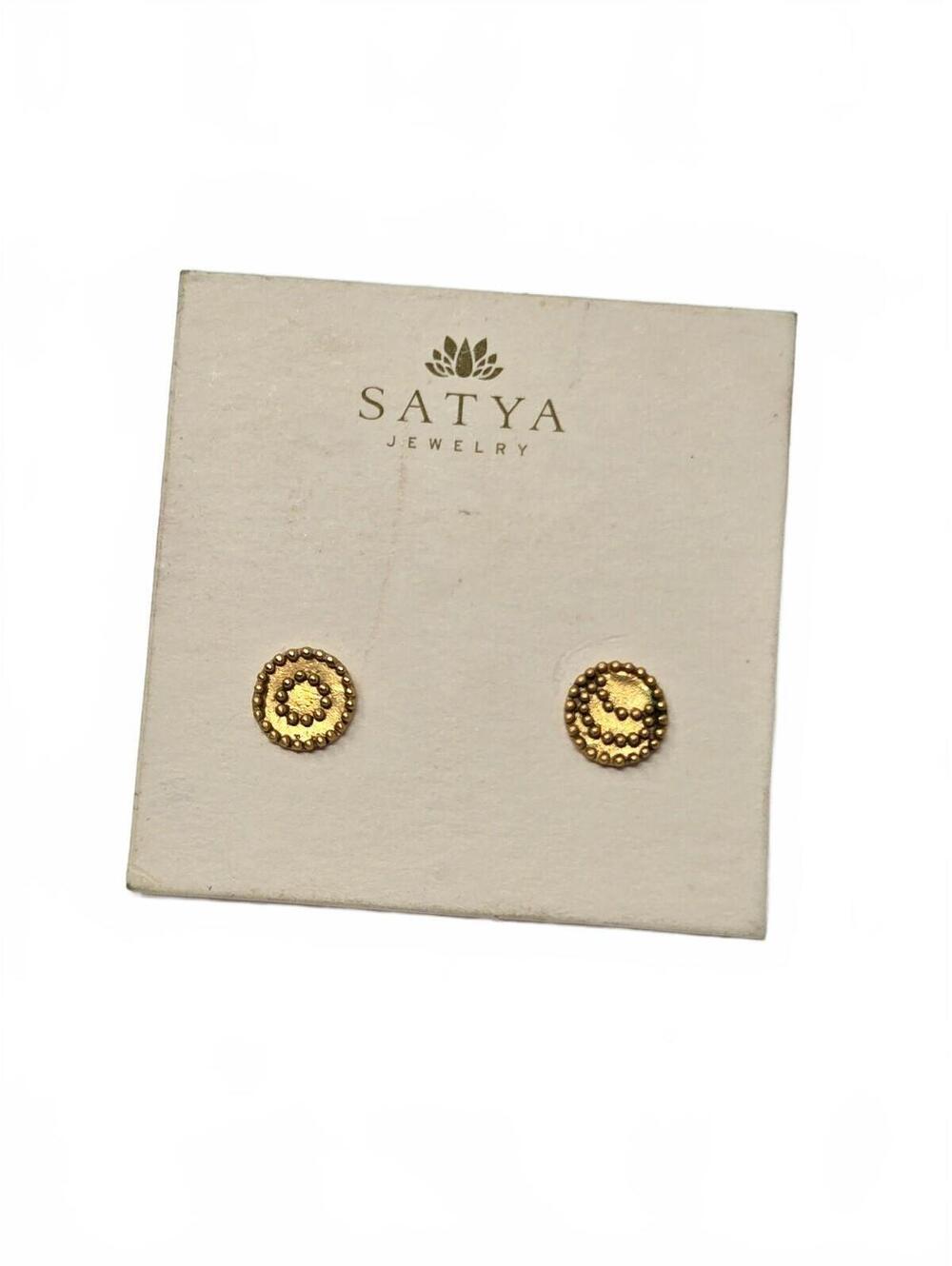 Satya Jewelry Gold-Plated Textured Mandela Circle Dotted Button Stud Earrings